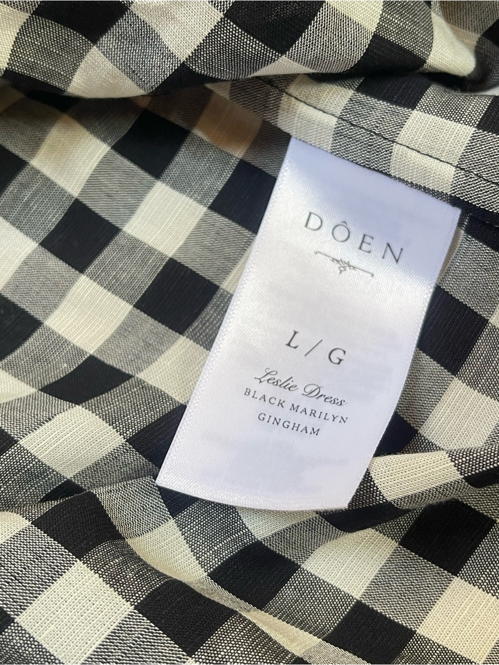 DOEN Leslie Gingham Midi Dress in Black Marilyn Size L - Picture 6 of 16